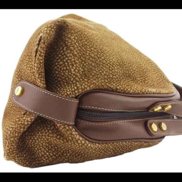 BORBONESE Redwall Brown Tan Suede Leather Double Top Handle Bag - Picture 2 of 8